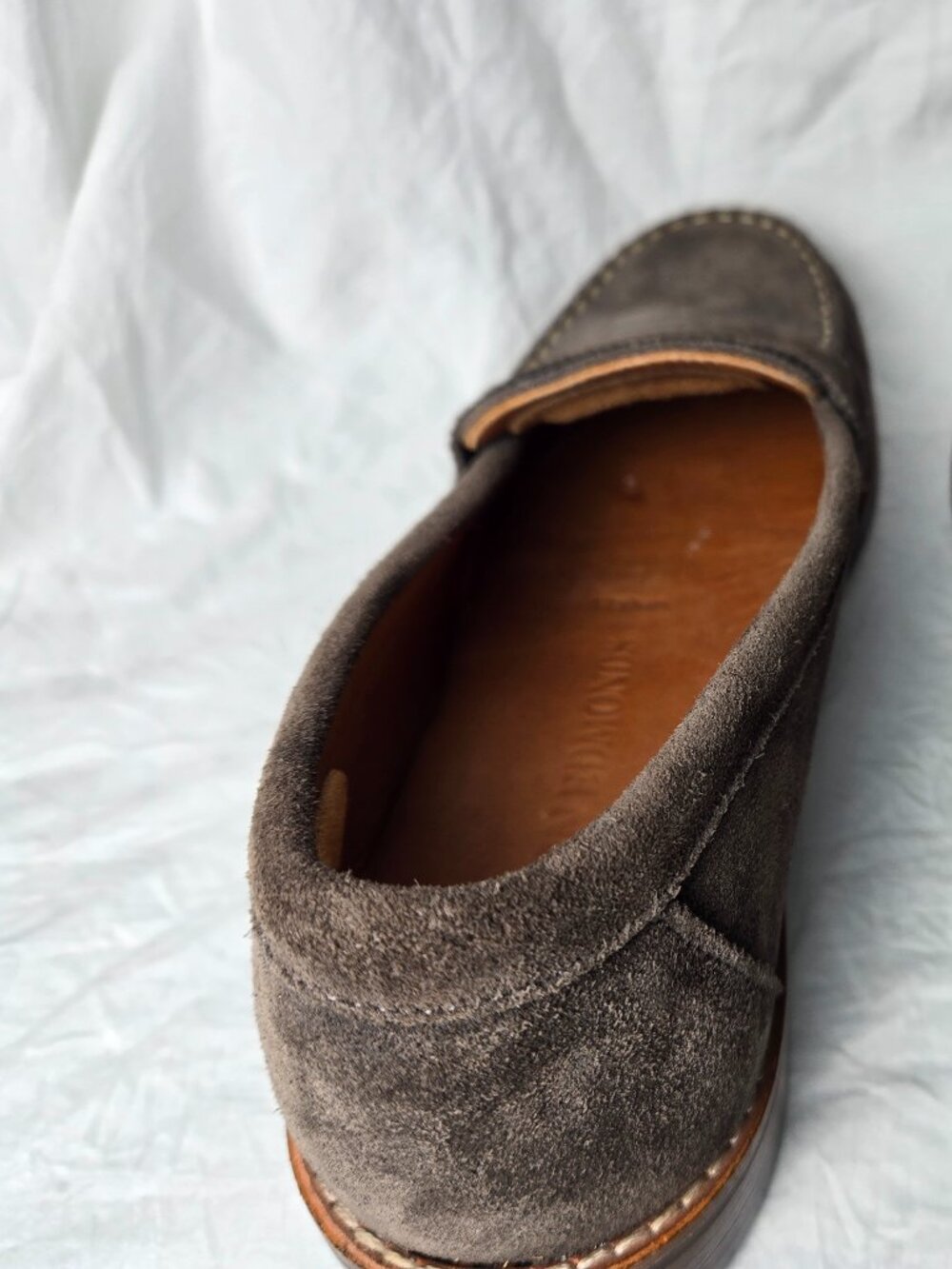 Allen Edmonds Suede Penny Loafers Taupe Gray Brown Men's 9.5 D - Picture 5 of 9